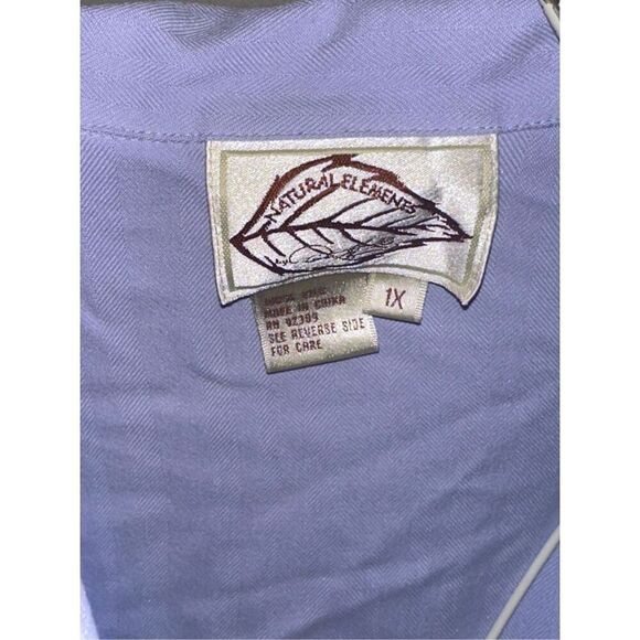 NEW WITH TAGS Natural Elements Womens Size 1X Silk Hawaiian Camp Shirt blue/purp - Picture 7 of 9